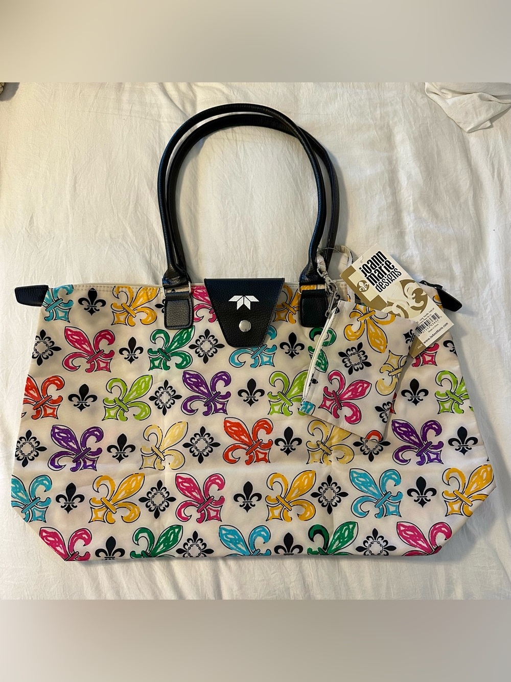Joanna Marie Designs Colorful Fleur du Lis Tote Bag in Multi Colors BNWT